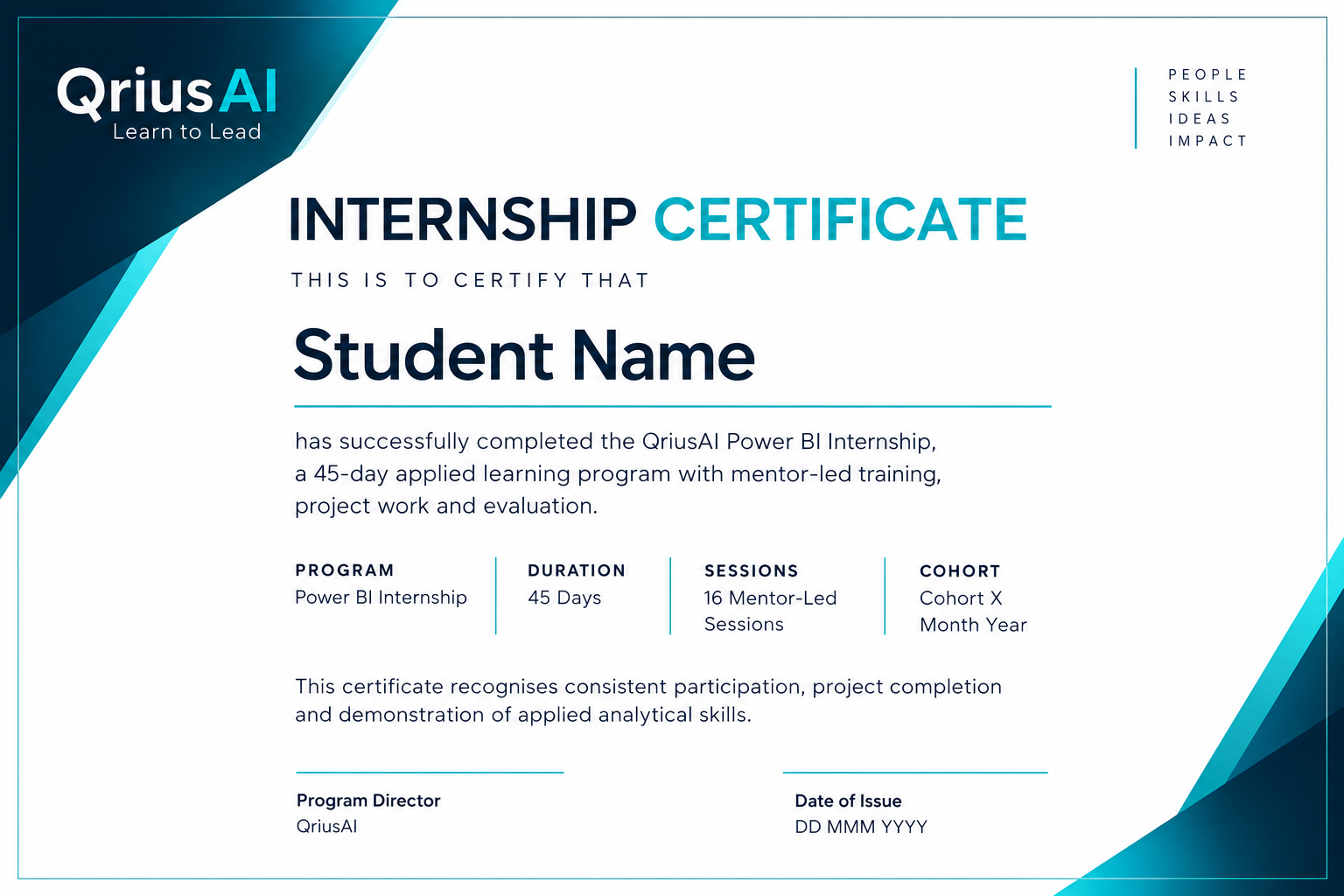 QriusAI Internship Certificate preview